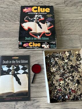 Vintage Clue Mystery Puzzle "Death in the First Edition" with Magnifying Glass